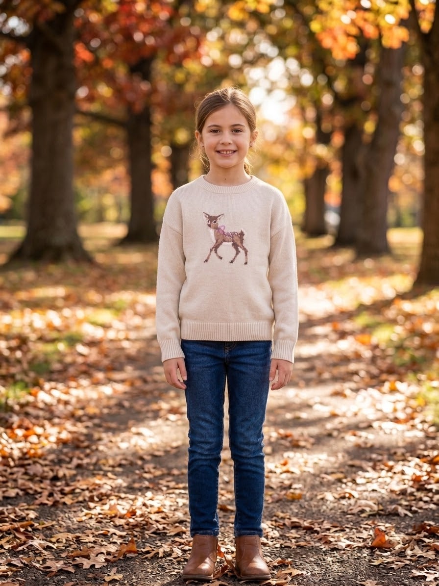 Abercrombie kids Cream Deer Knit Sweater for Girls (New)