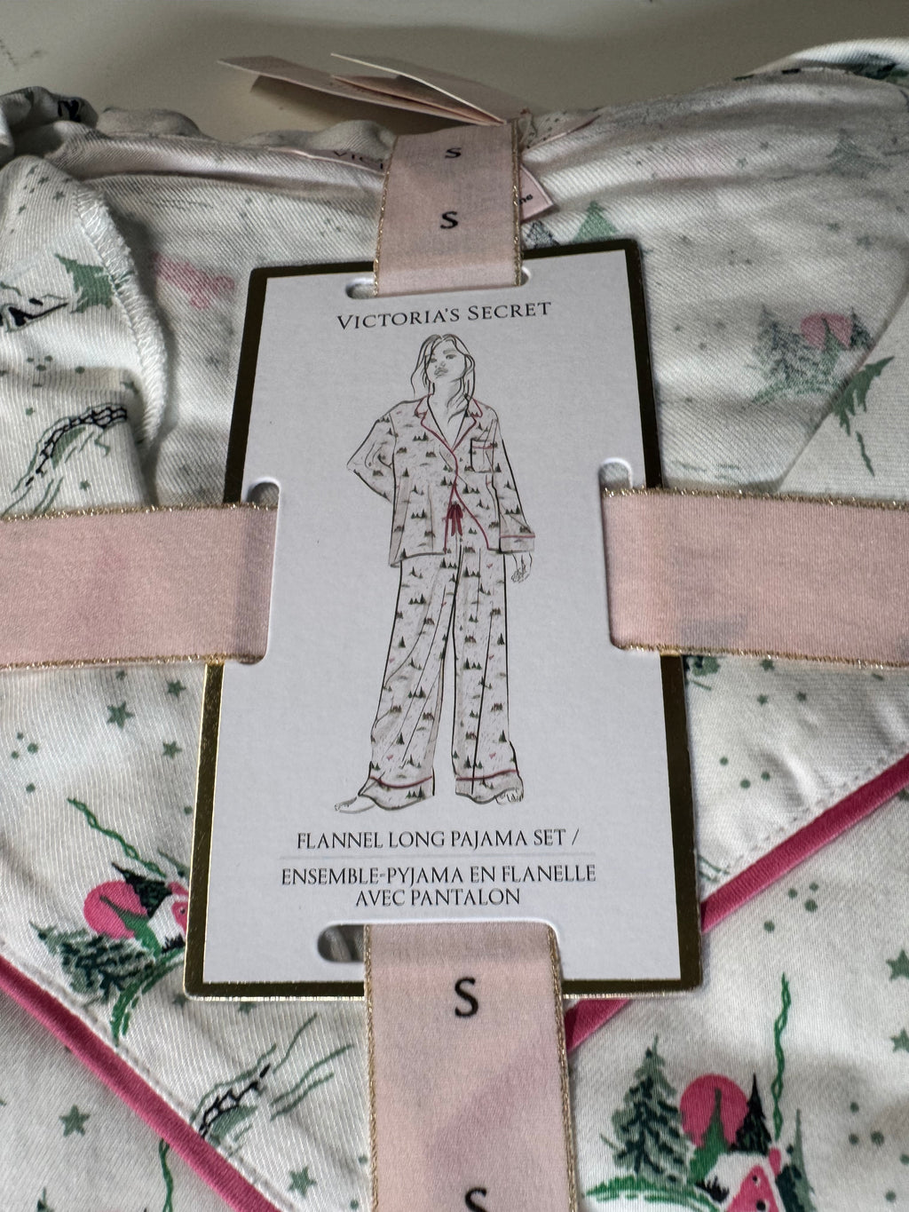 Victoria's Secret Cream Printed
Pajama Set with Pink Accents (New)