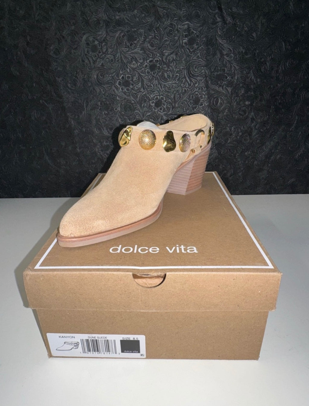 Dolce Vita Kanyon Studded Suede Mules in Dune Suede (New)