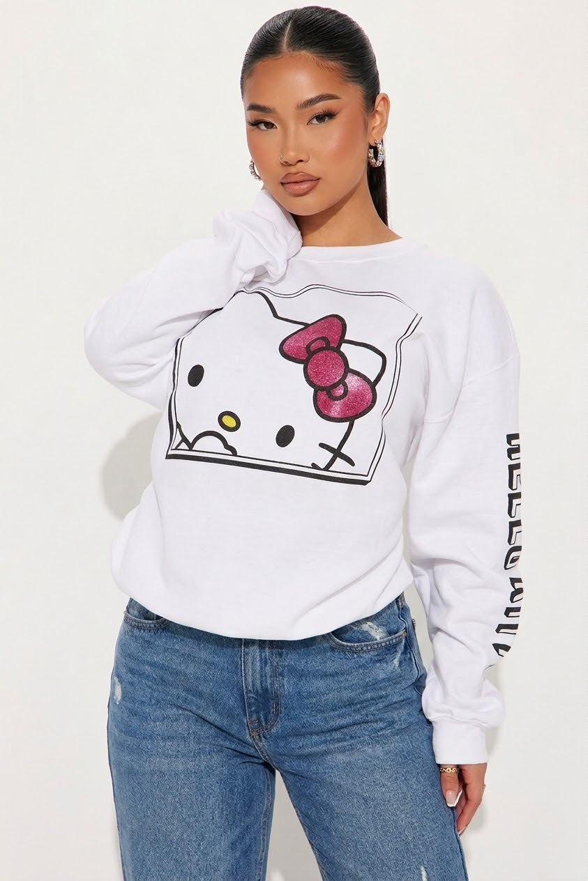 Hello Kitty White Sweatshirt with Pink Glitter Bow (Used-Good)