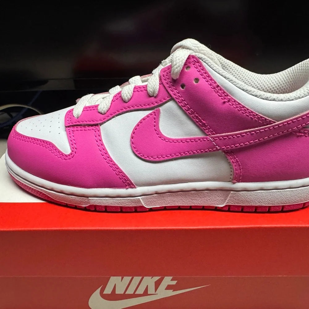 Nike dunk low retro casual kids shoes (2Y) Pink and White (New)